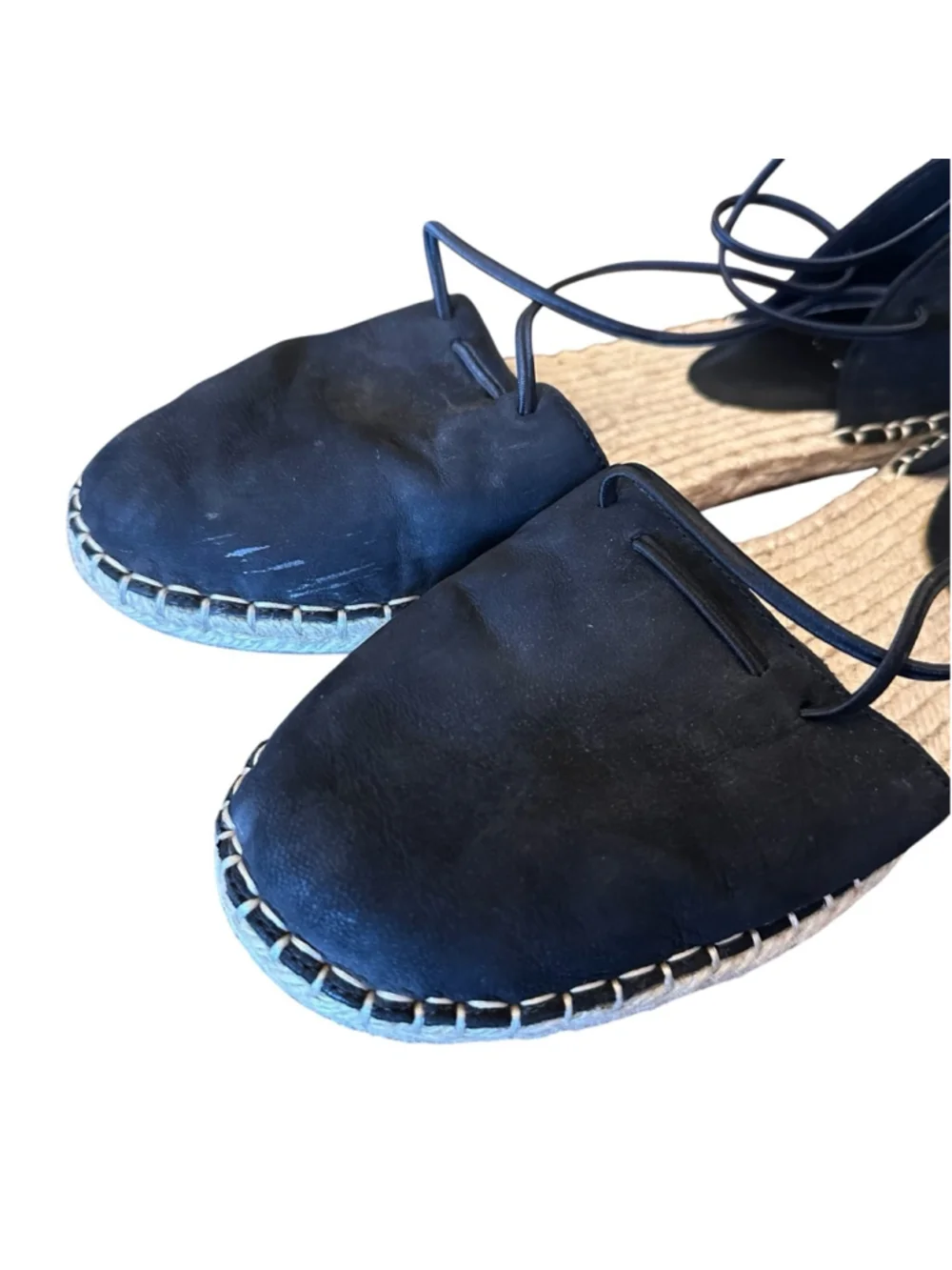 Eileen Fisher Black Leather Ankle Wrap Espadrille Sandals 9